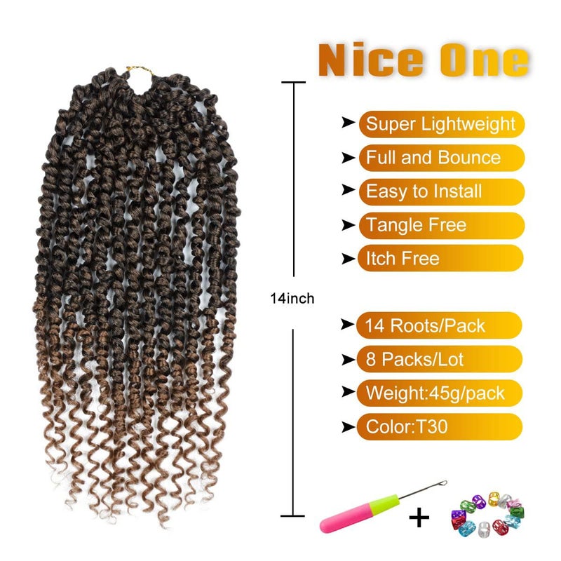 Nice One Pre-Twisted Passion Twist Hair 14 Inch, 112 Strands Short Passion Twist Crochet Hair for Women 8 Packs Ombre Brown Pre-Looped Passion Twists Braiding Synthetic Hair Extensions (14inch,T30#) - Image 4