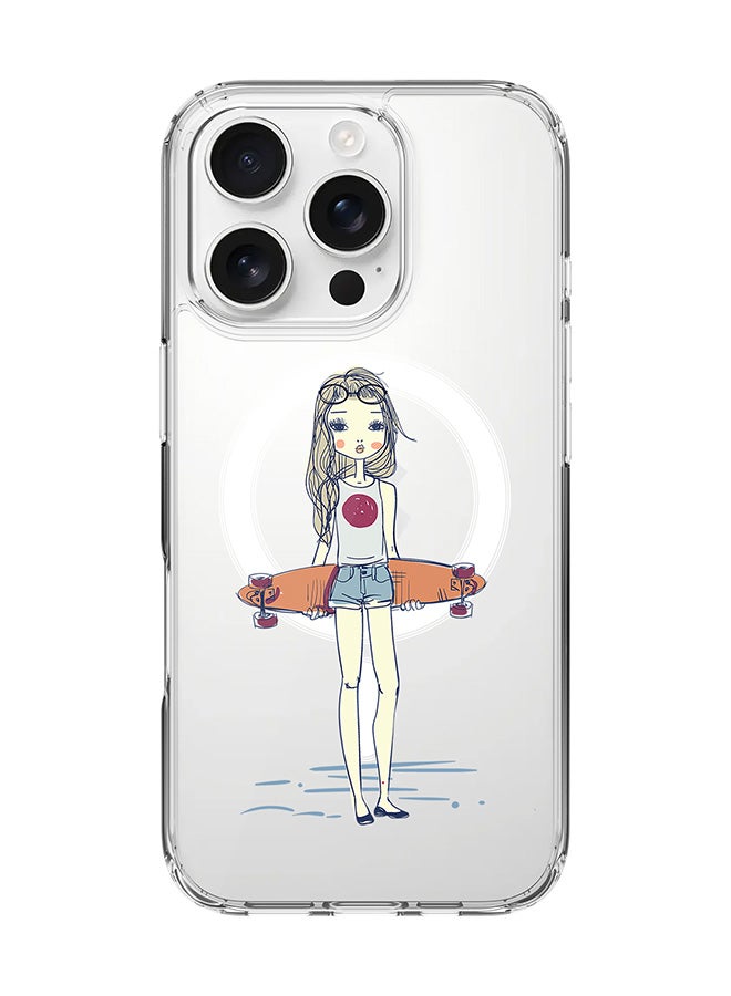 For iPhone 16 Pro Case [Compatible with MagSafe] Slim Magnetic cover Clear Phone Case - Skater Girl