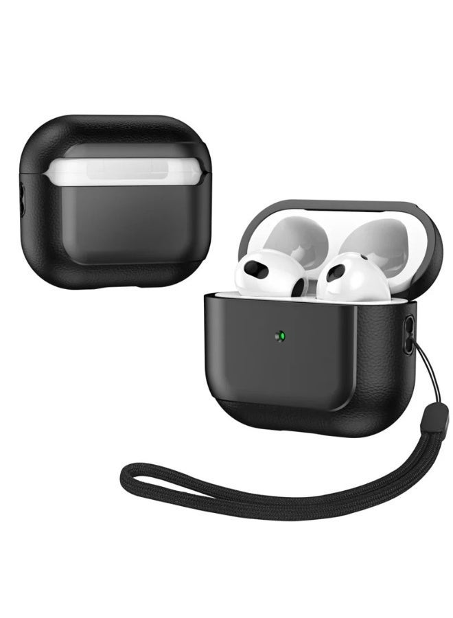 حافظة جلدية رفيعة لسماعات Airpods Pro 2 مع إغلاق آمن وسلسلة (أسود) - Image 1