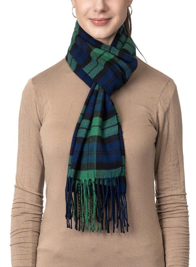 Achillea Scottish Tartan Plaid Cashmere Feel Winter Warm Scarf Unisex (Black Blue Green Tartan) - Image 3