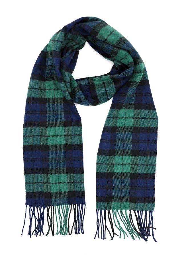 Achillea Scottish Tartan Plaid Cashmere Feel Winter Warm Scarf Unisex (Black Blue Green Tartan) - Image 1
