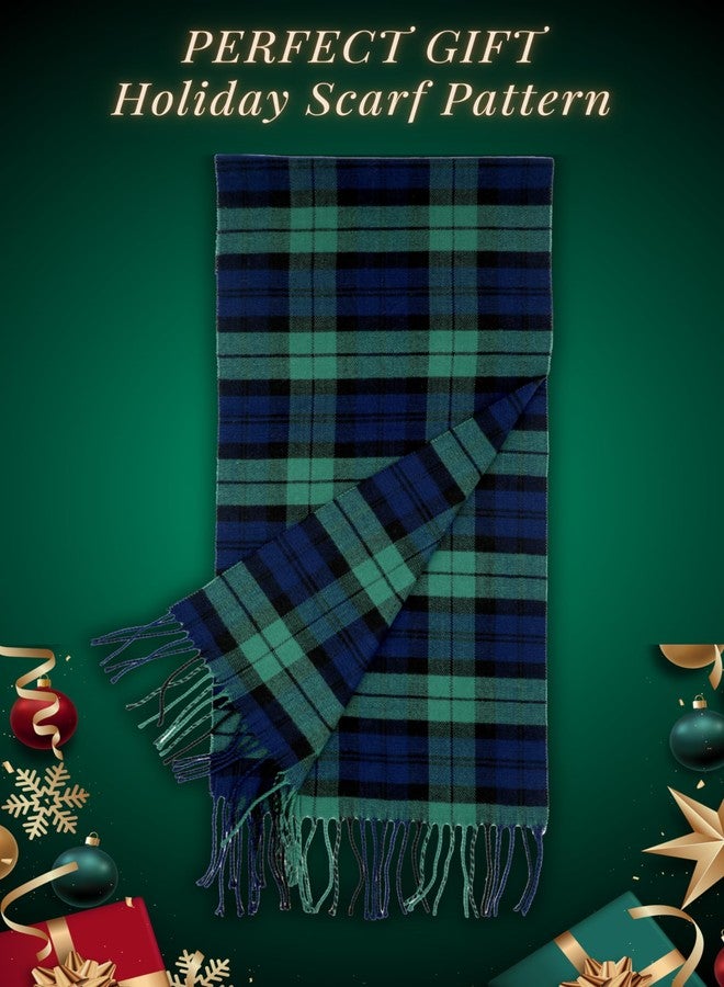 Achillea Scottish Tartan Plaid Cashmere Feel Winter Warm Scarf Unisex (Black Blue Green Tartan) - Image 5