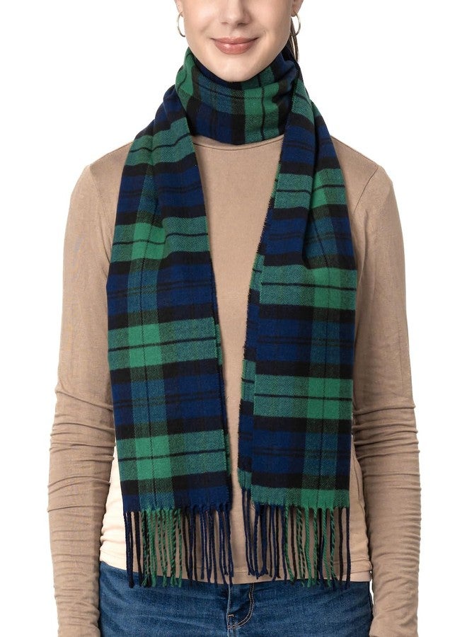 Achillea Scottish Tartan Plaid Cashmere Feel Winter Warm Scarf Unisex (Black Blue Green Tartan) - Image 2