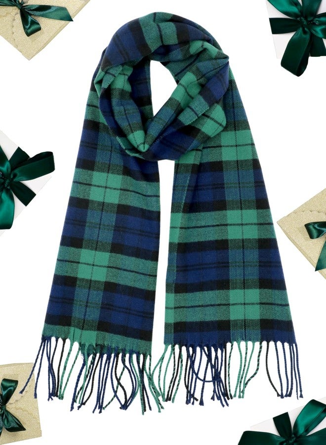 Achillea Scottish Tartan Plaid Cashmere Feel Winter Warm Scarf Unisex (Black Blue Green Tartan) - Image 4