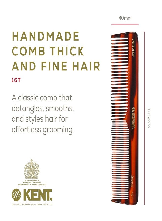 Kent 16T Tortoise Fine and Wide Tooth for Daily Grooming,Handmade Styling Comb for All Hair Types,Wet or Dry Hair Detangling Comb for Men and Women,Saw Cut Hand Polished,Made in England - Image 2