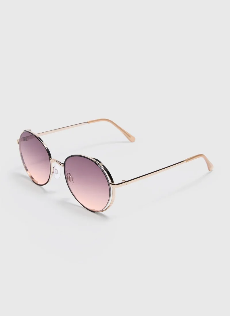 Matalan Gold Round Trim Sunglasses