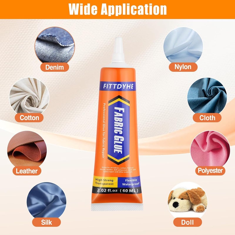 FITTDYHE Fabric Glue Permanent, 60 ML Washable Clear Clothing Glue, Super Fabric Glue for Rhinestones, Patches, Clothes, Denim, Leather, Polyester, Fabrics, Doll Repair, Flannel, Cotton - Image 2