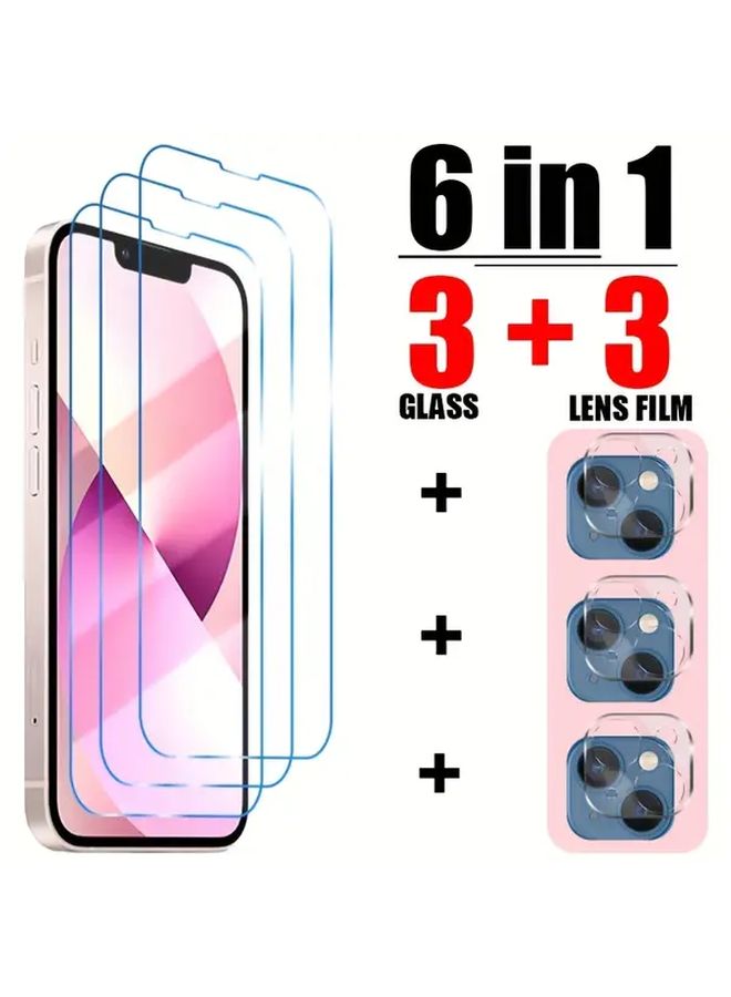 واقي شاشة من الزجاج المقسّى بتصميم تغطية كاملة 6 في 1 لأجهزة iPhone 14 Pro و13 Pro Max و14 Plus. - Image 1