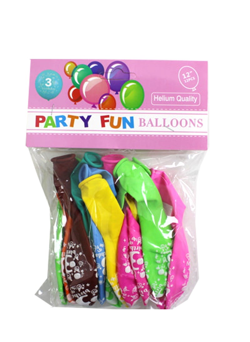 PARTY FUN Happy Birthday 12" Balloons - Number 3  - Image 2