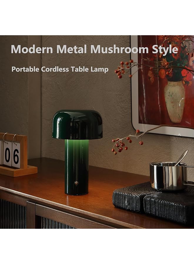 إيروريكس مصباح طاولة عصري على شكل فطر قابل لإعادة الشحن يعمل باللمس مع إضاءة ليلية LED قابلة لإعادة الشحن مع 3 مستويات سطوع مصباح بجانب السرير للاستخدام الداخلي والخارجي للمطاعم والمقاهي باللون الأخضر الداكن Hj Js001 - Image 2