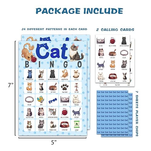 OZTEMETY Cat Bingo Game Kitten Bingo for 24 Players Pawty Party Decorations Cat Lovers Gift C08 - Image 5