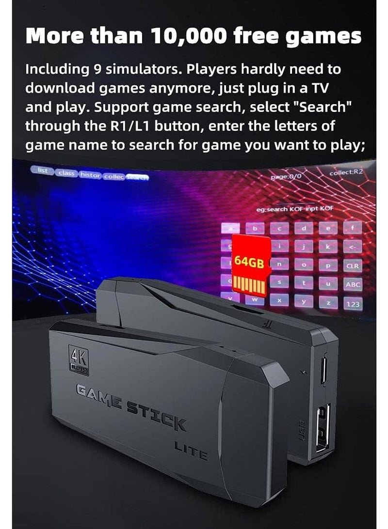2.4G Wireless Mini Game Stick with Dual Gamepad Controllers – Plug & Play Retro Video Game Console Built-in 10,000+ Classic Games, HDMI Output TV Stick for Family/Party Gaming, Support 4K HD Display - Image 5