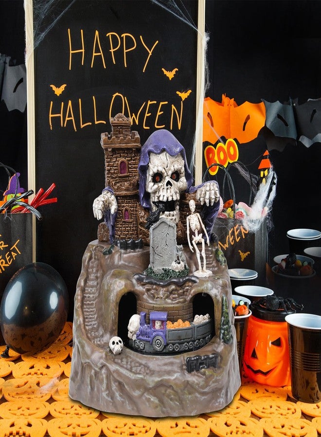 Vipush Halloween Village Decorations -Light-Up LED Vintage Skull Island & Passing Train Resin Figurines Decor for Creepy Skeletons, Spooky Statues, and Tombstone Collectible Decorations 5.9 in - Image 2