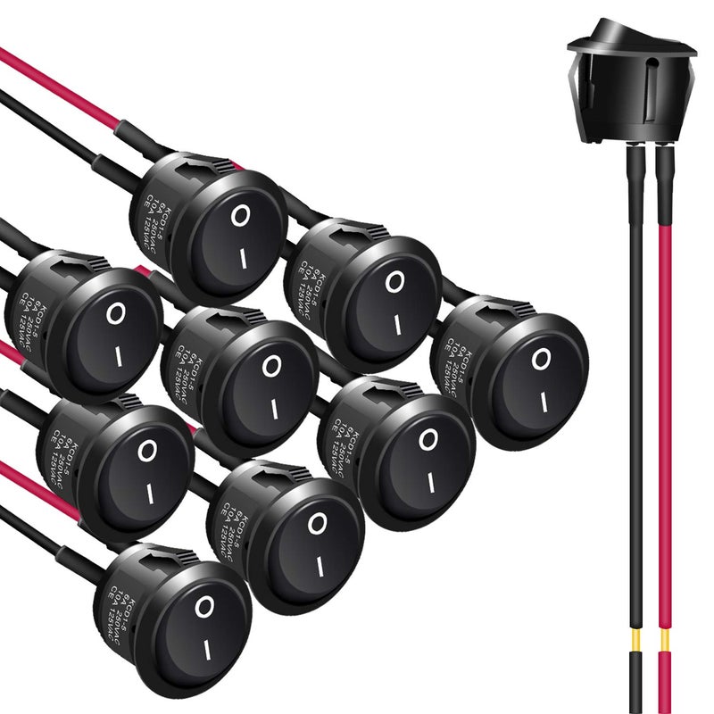 APIELE 10Pcs Rocker Switch ON Off KCD1 Mini Round Toggle Switch SPST 2Pin Snap-in Design Car Boat Automotive with Wires Pre-Wired AC 6A/250V 10A/125V 12VDC - Image 1