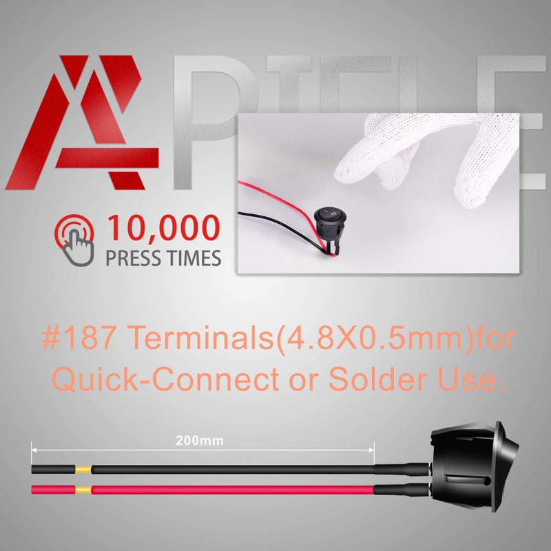 APIELE 10Pcs Rocker Switch ON Off KCD1 Mini Round Toggle Switch SPST 2Pin Snap-in Design Car Boat Automotive with Wires Pre-Wired AC 6A/250V 10A/125V 12VDC - Image 5