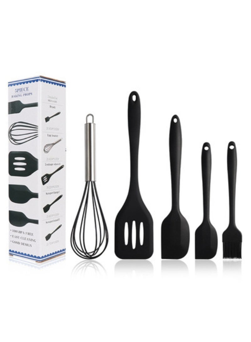 5-Piece Silicone Cooking Utensil Set With Heat-Resistant Accessories And Bpa Free Seamless Integrated Design Scraper, Suitable For Non Stick Cookware, Baking Brushes, And Egg Beaters (Black) - Image 1
