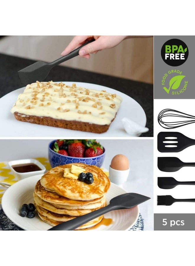 5-Piece Silicone Cooking Utensil Set With Heat-Resistant Accessories And Bpa Free Seamless Integrated Design Scraper, Suitable For Non Stick Cookware, Baking Brushes, And Egg Beaters (Black) - Image 5
