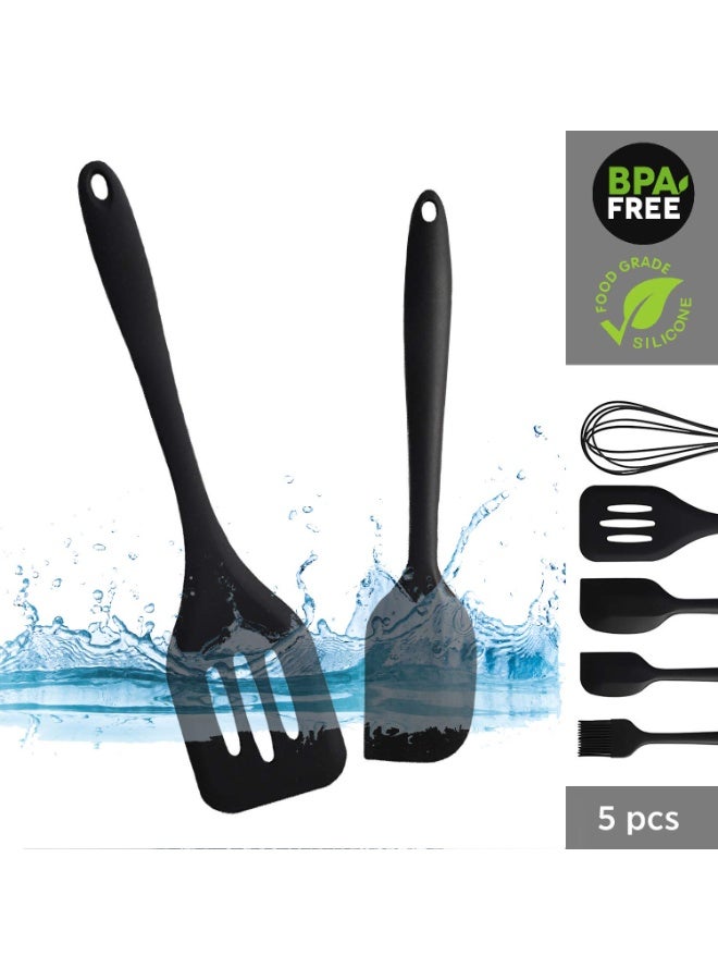 5-Piece Silicone Cooking Utensil Set With Heat-Resistant Accessories And Bpa Free Seamless Integrated Design Scraper, Suitable For Non Stick Cookware, Baking Brushes, And Egg Beaters (Black) - Image 4