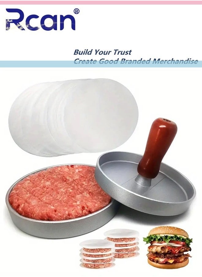 Rcan Burger Press Patty Maker Stainless Steel Hamburger Mold Non Stick with 100 Patty Papers  - Image 1