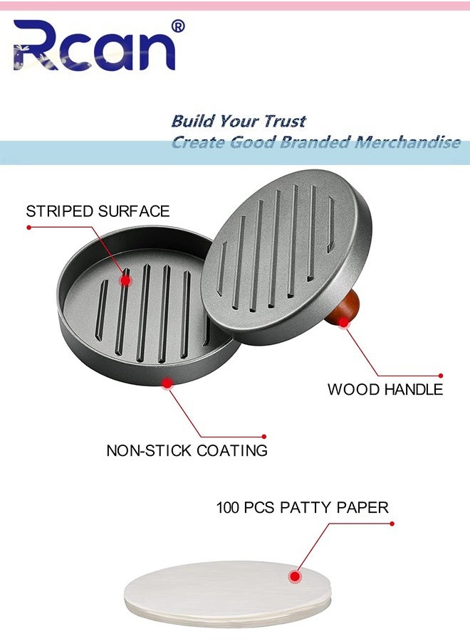 Rcan Burger Press Patty Maker Stainless Steel Hamburger Mold Non Stick with 100 Patty Papers  - Image 3