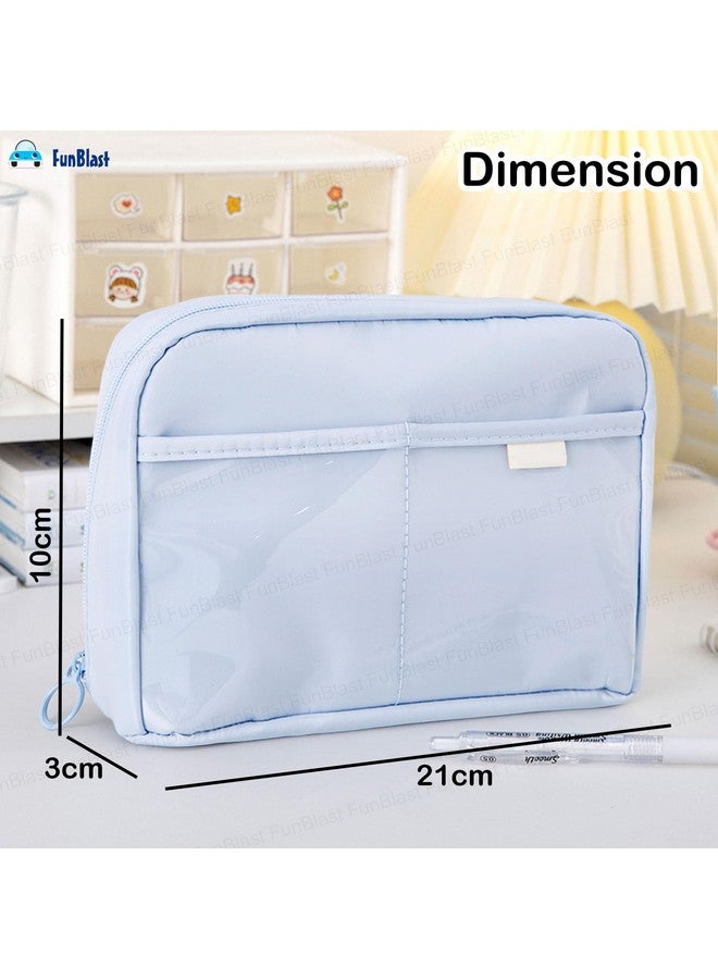 FunBlast Pencil Case for Kids - Large Capacity Zipper Pencil Pouch for Kids & Adult, Multipurpose Stationary Pouch Bag for Kids, Makeup Pouch, Aesthetic Pouch (Light Blue) - Image 3