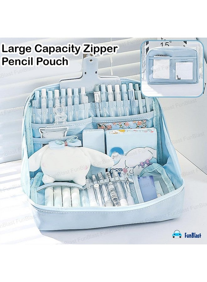 FunBlast Pencil Case for Kids - Large Capacity Zipper Pencil Pouch for Kids & Adult, Multipurpose Stationary Pouch Bag for Kids, Makeup Pouch, Aesthetic Pouch (Light Blue) - Image 2