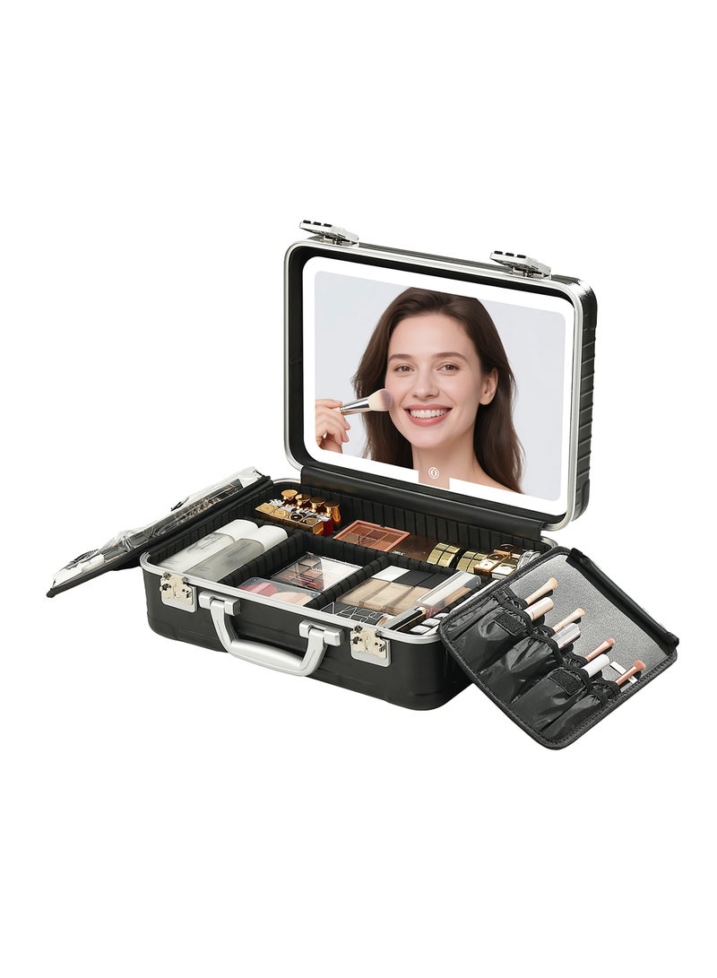 porodo 16 inch Travel Makeup Case with Detachable LED Mirror & 3 Light Modes / ABS Material / Multiple Compartment / Adjustable Brightness / Suitable for Beauty Tools & Supplies, Jewelry, Nail Varnish - Black - Image 1