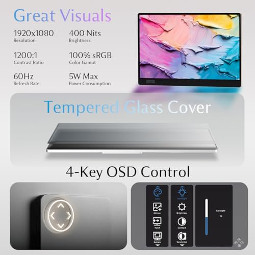 SOTSU FlipAction Go 14" Premium Portable Monitor | Full HD 1080p | 400 Nits | 100% sRGB | Robust yet Lightweight | Pivoting Landscape & Portrait Display | Tempered Glass Cover | USB-C & Mini HDMI | 5W - Image 3