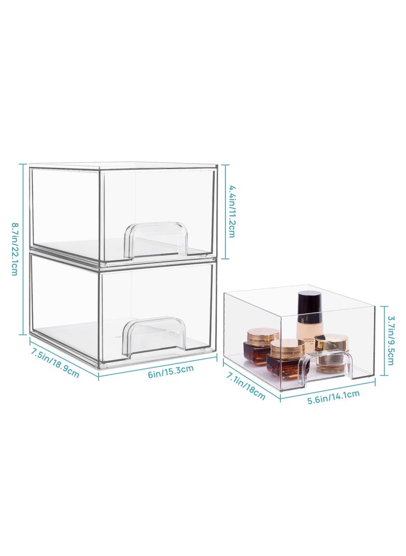 KHAJUL 4-Pack Clear Stackable Storage Drawers, 11.2cm Tall Acrylic Bathroom Makeup Organizer,Plastic Storage Bins For Vanity, Undersink, Kitchen Cabinets, Pantry, Home Organization and Storage  - Image 2