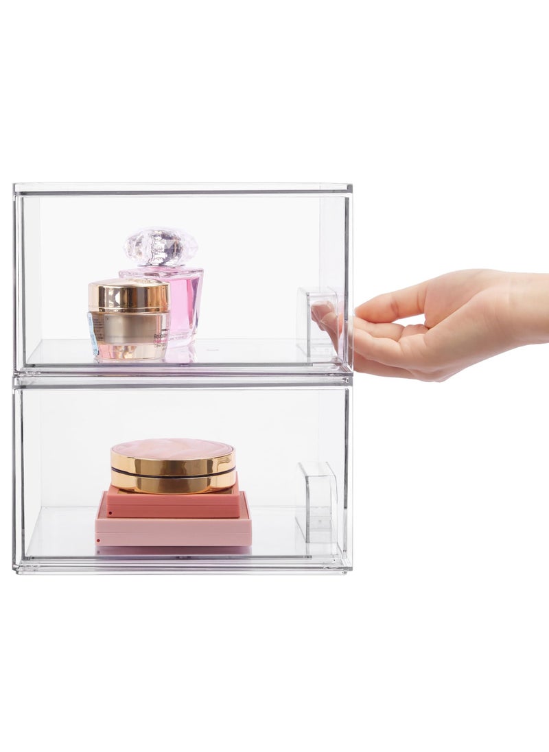 KHAJUL 4-Pack Clear Stackable Storage Drawers, 11.2cm Tall Acrylic Bathroom Makeup Organizer,Plastic Storage Bins For Vanity, Undersink, Kitchen Cabinets, Pantry, Home Organization and Storage  - Image 4