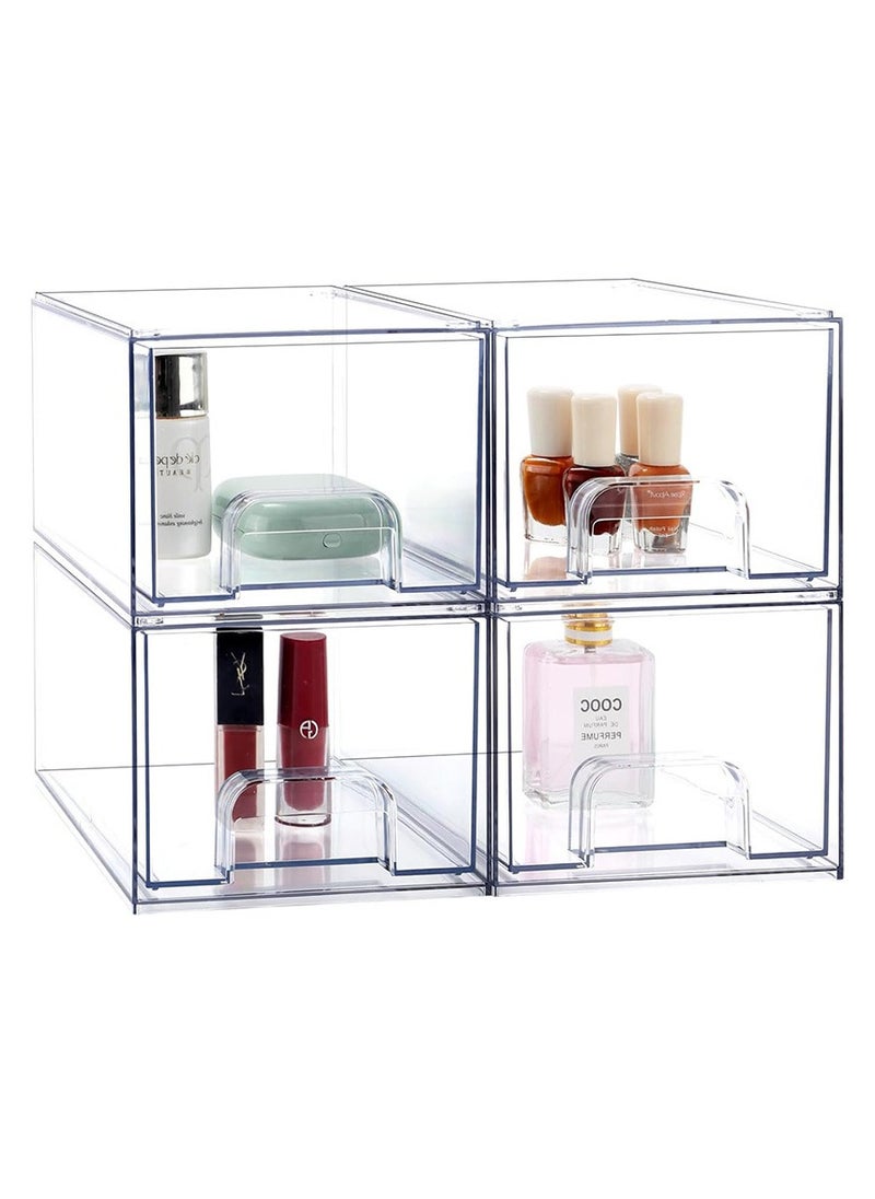 KHAJUL 4-Pack Clear Stackable Storage Drawers, 11.2cm Tall Acrylic Bathroom Makeup Organizer,Plastic Storage Bins For Vanity, Undersink, Kitchen Cabinets, Pantry, Home Organization and Storage  - Image 5