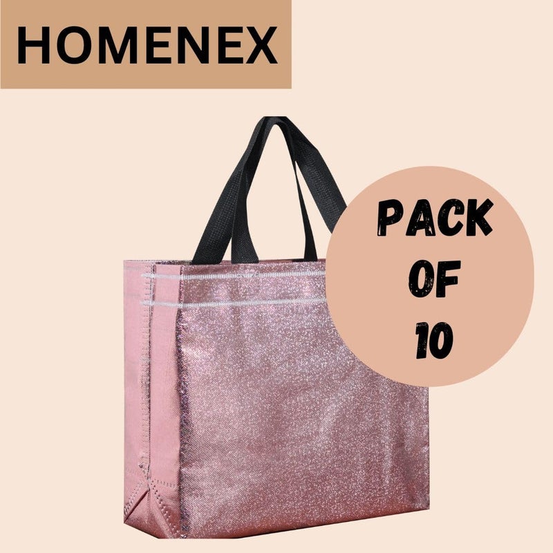 HOMENEX Glossy Metallic Pink Laminated Reusable Eco-Friendly Return Gift Bags | Designer Bags for Wedding Gifts, Shagun, Traditional Gifting (PINK BAG) (Pack of 10, Large) - Image 3