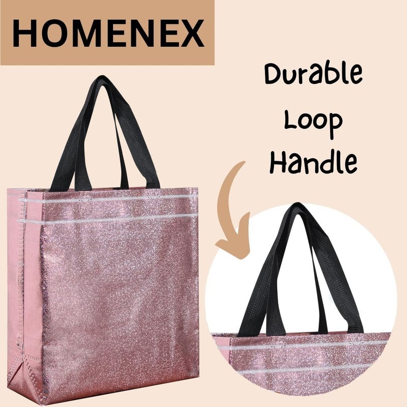 HOMENEX Glossy Metallic Pink Laminated Reusable Eco-Friendly Return Gift Bags | Designer Bags for Wedding Gifts, Shagun, Traditional Gifting (PINK BAG) (Pack of 10, Large) - Image 5