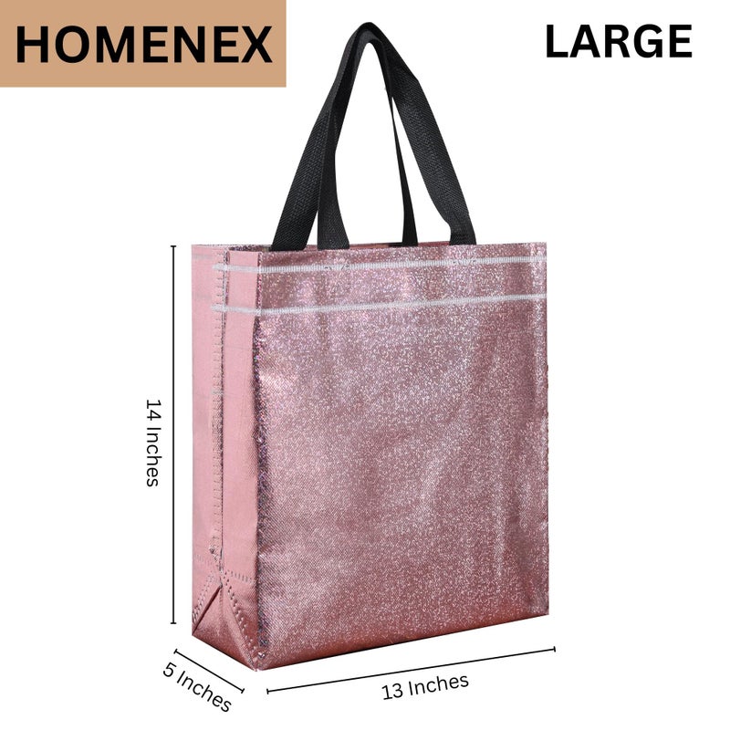 HOMENEX Glossy Metallic Pink Laminated Reusable Eco-Friendly Return Gift Bags | Designer Bags for Wedding Gifts, Shagun, Traditional Gifting (PINK BAG) (Pack of 10, Large) - Image 2