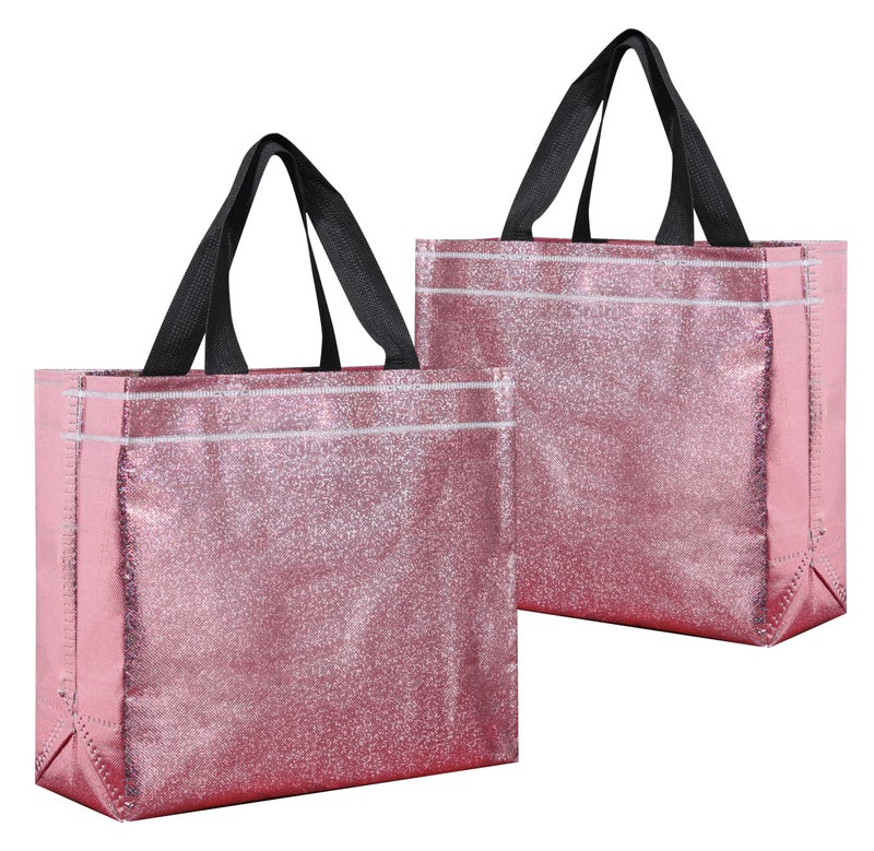 HOMENEX Glossy Metallic Pink Laminated Reusable Eco-Friendly Return Gift Bags | Designer Bags for Wedding Gifts, Shagun, Traditional Gifting (PINK BAG) (Pack of 10, Large) - Image 1