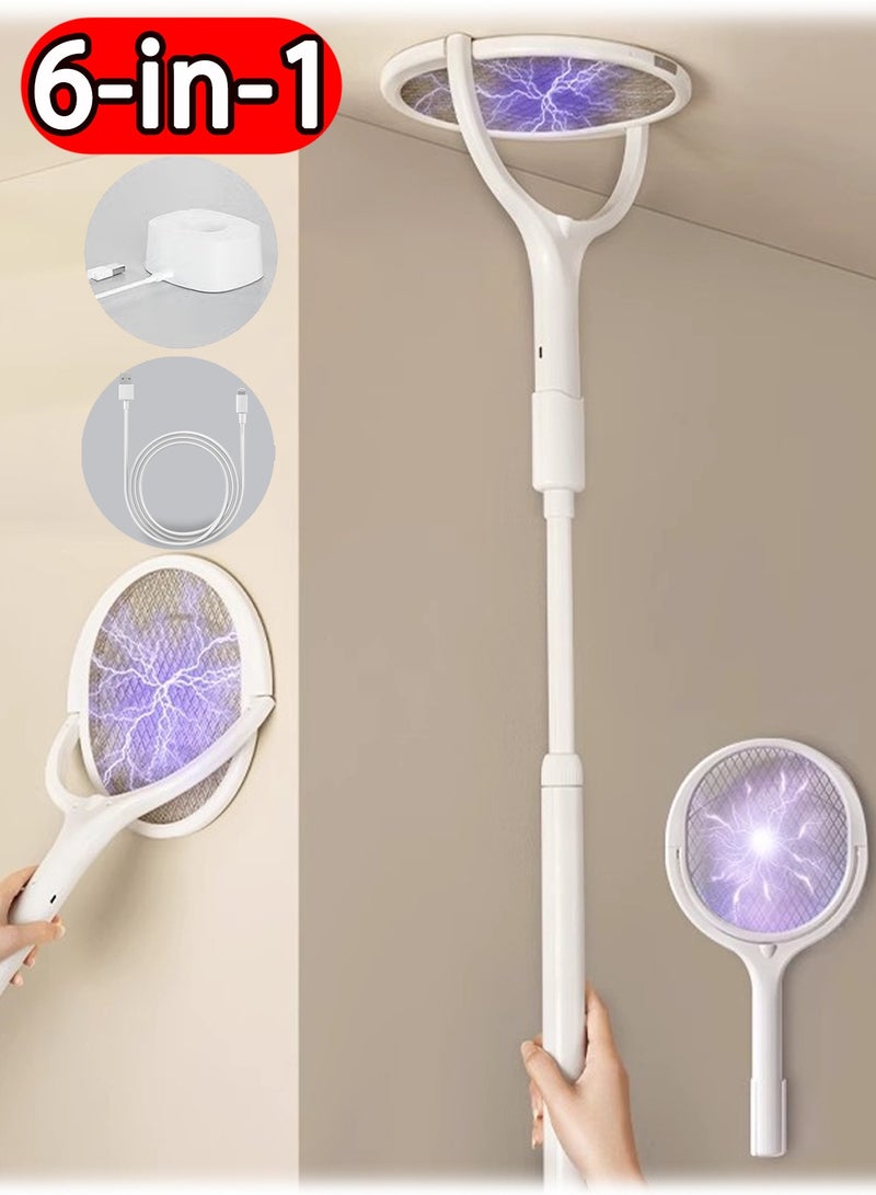 Extensible Electric Fly Swatter – 6-in-1 Mosquito Zapper with Telescopic & Rotatable Handle, UV Light Lure, 3200V Bug Killer, USB Rechargeable Base for Home, Bedroom, Patio – Safe for Kids & Pets - Image 1