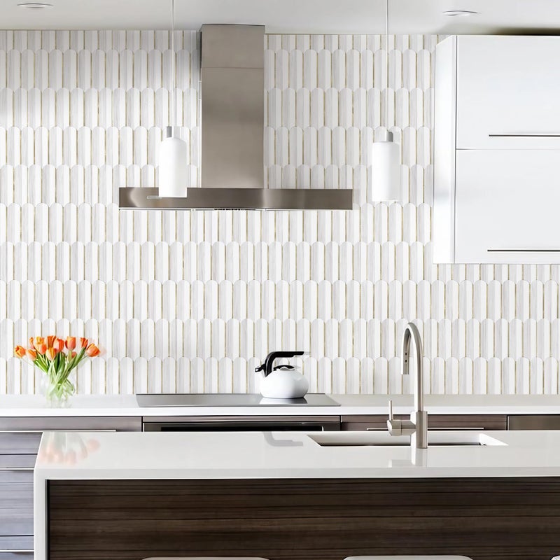 Vamos Tile Peel and Stick Backsplash Seamless Tile,10-Sheet Stick on Backsplash for Kitchen,Dolomite Gray and White+Light Gold Metal Self Adhesive PVC Tiles (10 Sheets) - Image 5