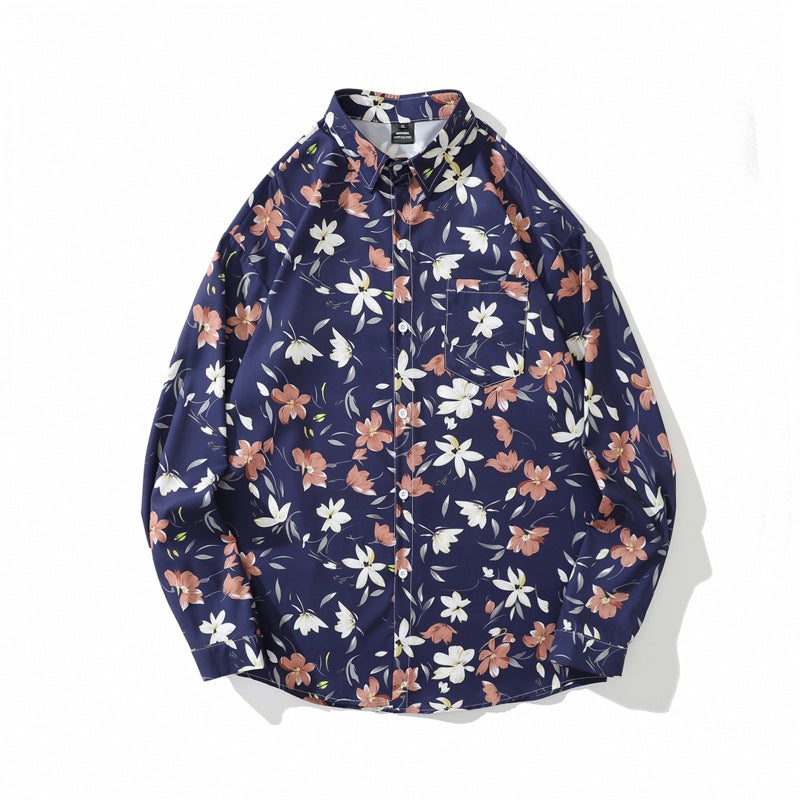 New Autumn Long-sleeved Floral Shirt for Men and Women Retro ins Loose Draped Shirt Design Niche Couple Jacket - Image 1