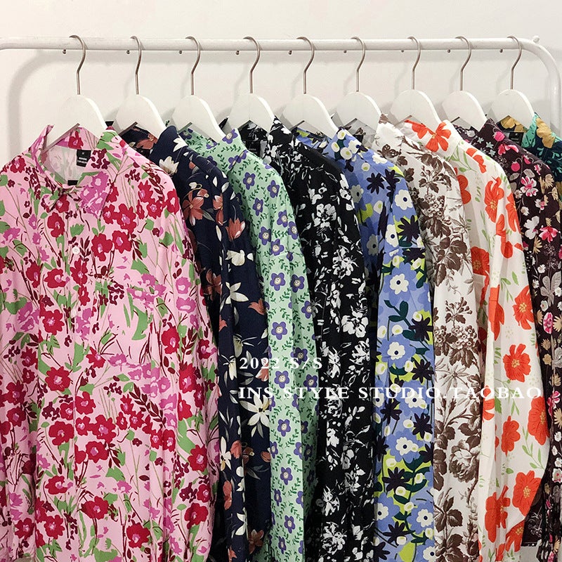New Autumn Long-sleeved Floral Shirt for Men and Women Retro ins Loose Draped Shirt Design Niche Couple Jacket - Image 4