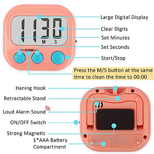 AOUCE Classroom Timers for Teachers Kids Large Magnetic Digital Timer Teacher Supplies 2 Pack-Pink White - Image 3