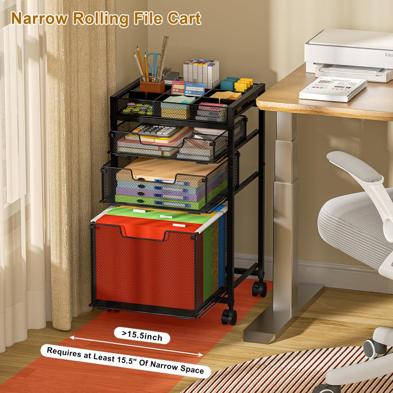 JKsmart Rolling File Cart with 3 Storage Drawers, Under Desk Filing Cabinet with DIY Divider, Hanging File Folder Organizer on Wheels, Fits A4/Letter Size, Metal Utility Cart for Home Office, Black - Image 3