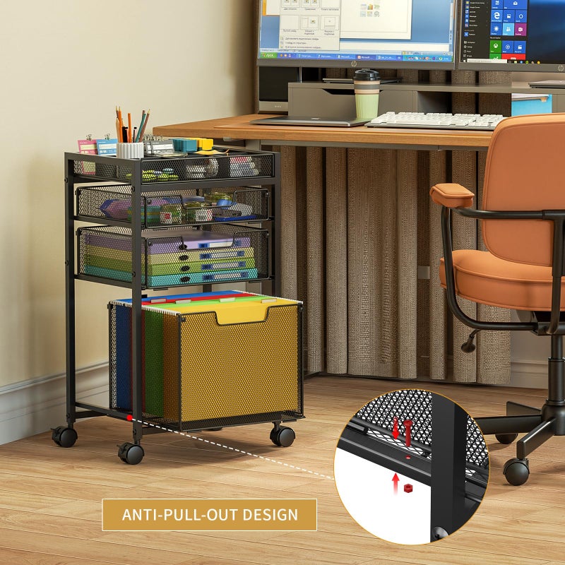 JKsmart Rolling File Cart with 3 Storage Drawers, Under Desk Filing Cabinet with DIY Divider, Hanging File Folder Organizer on Wheels, Fits A4/Letter Size, Metal Utility Cart for Home Office, Black - Image 5