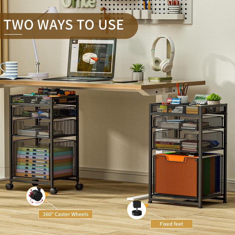 JKsmart Rolling File Cart with 3 Storage Drawers, Under Desk Filing Cabinet with DIY Divider, Hanging File Folder Organizer on Wheels, Fits A4/Letter Size, Metal Utility Cart for Home Office, Black - Image 4