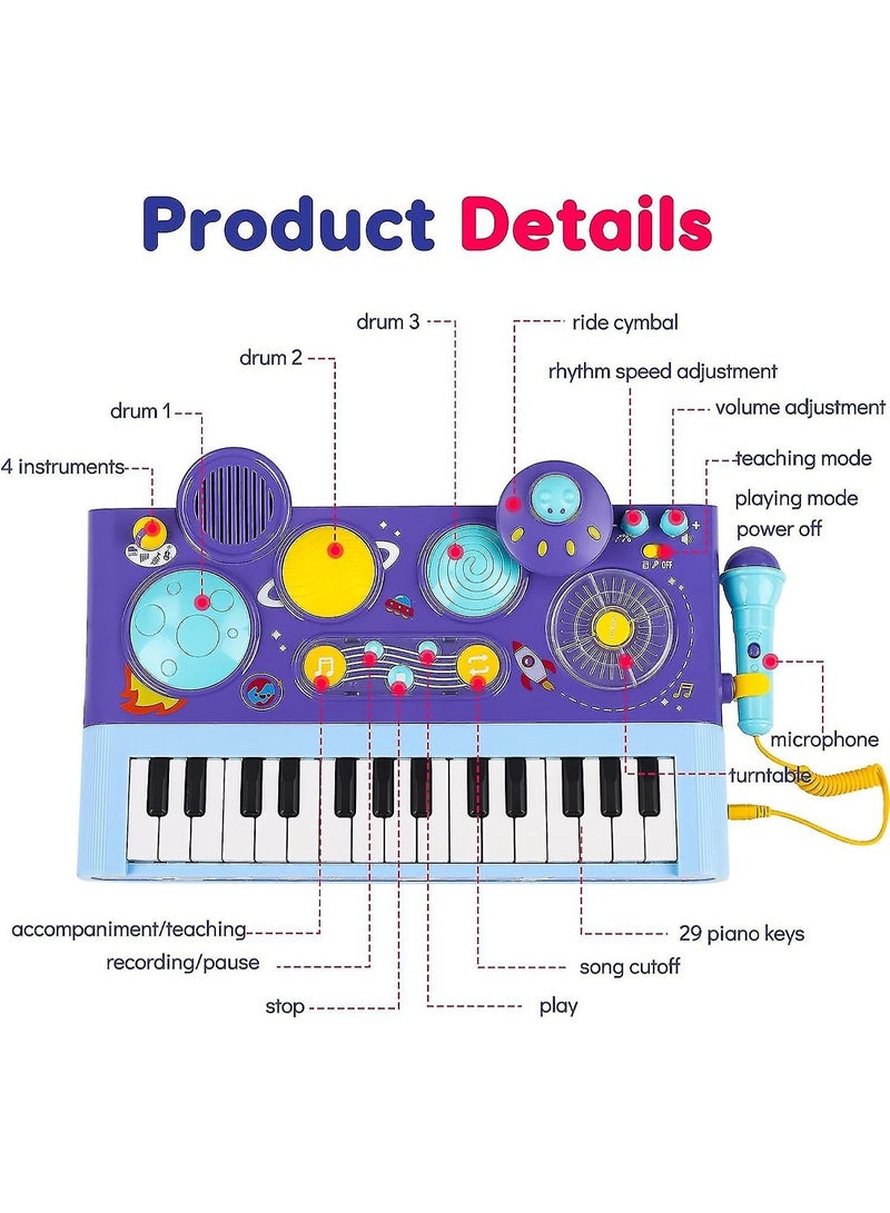 5 In 1 Toddler Musical Toys Piano Keyboard Xylophone Drum Set With Microphone For 1 Year Old Birthday Gifts - Image 2