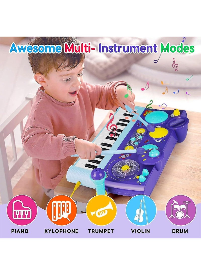 5 In 1 Toddler Musical Toys Piano Keyboard Xylophone Drum Set With Microphone For 1 Year Old Birthday Gifts - Image 4