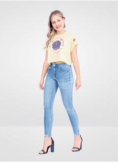 Web Denim Web Denim Light Blue Skinny Stretchable Ripped Denim Pant  Fashionable Comfort Fit Cotton Jeans With Pockets For Women  - Image 1