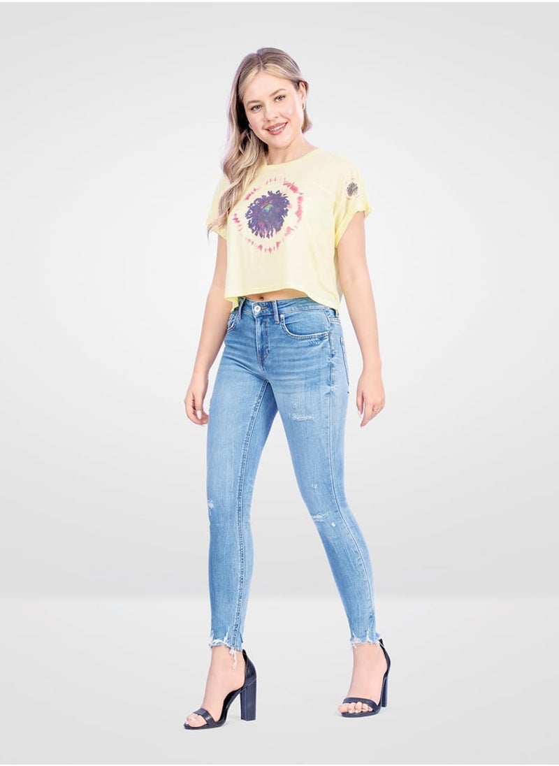 Web Denim Web Denim Light Blue Skinny Stretchable Ripped Denim Pant  Fashionable Comfort Fit Cotton Jeans With Pockets For Women  - Image 1
