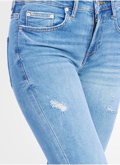 Web Denim Web Denim Light Blue Skinny Stretchable Ripped Denim Pant  Fashionable Comfort Fit Cotton Jeans With Pockets For Women  - Image 4