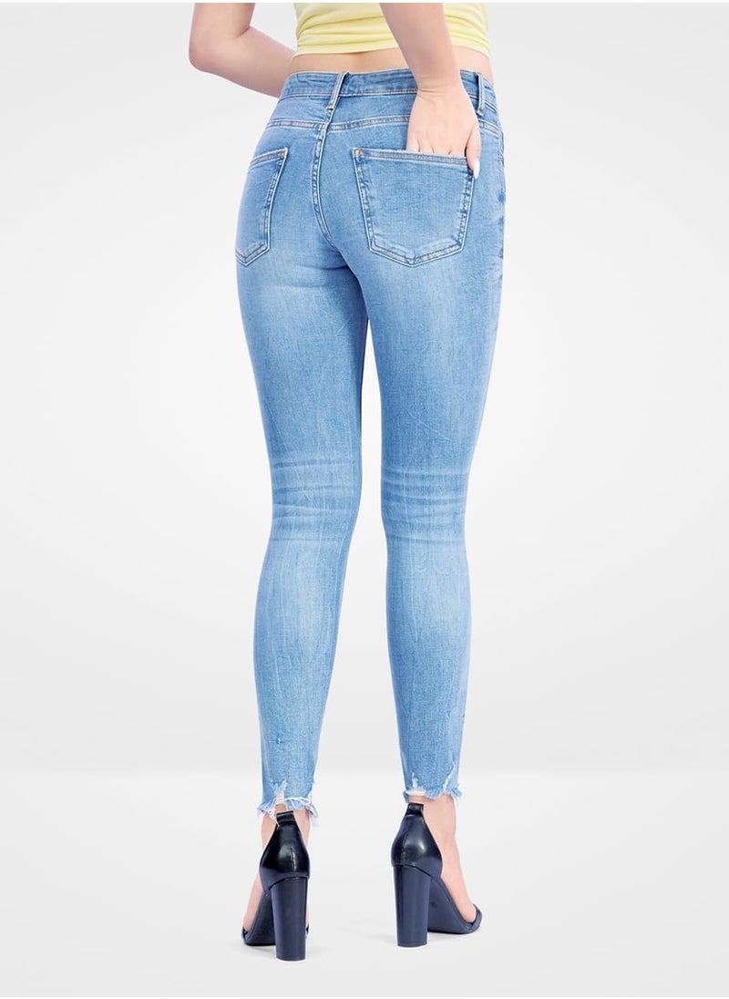 Web Denim Web Denim Light Blue Skinny Stretchable Ripped Denim Pant  Fashionable Comfort Fit Cotton Jeans With Pockets For Women  - Image 5
