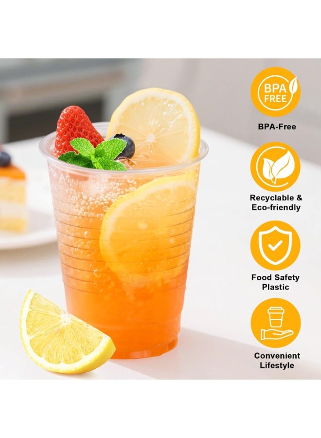 Disposable Clear Cup 100 Pack 16 oz Plastic Iced Coffee Cups with Flat Lids, Disposable Clear Cup, BPA Free Cup for Party, Smoothie, Cold Drinks, Juice, Milkshake, Tea - Image 5